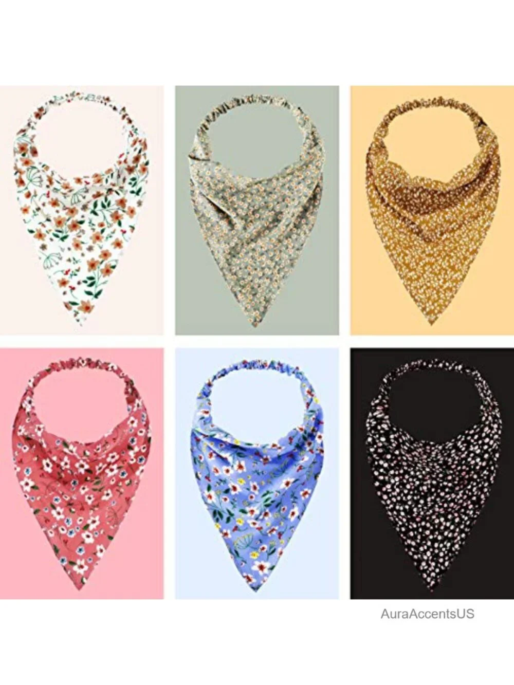 6 Pcs Floral Bandanas Headband with Clips, Boho Hair Scarf, Chiffon